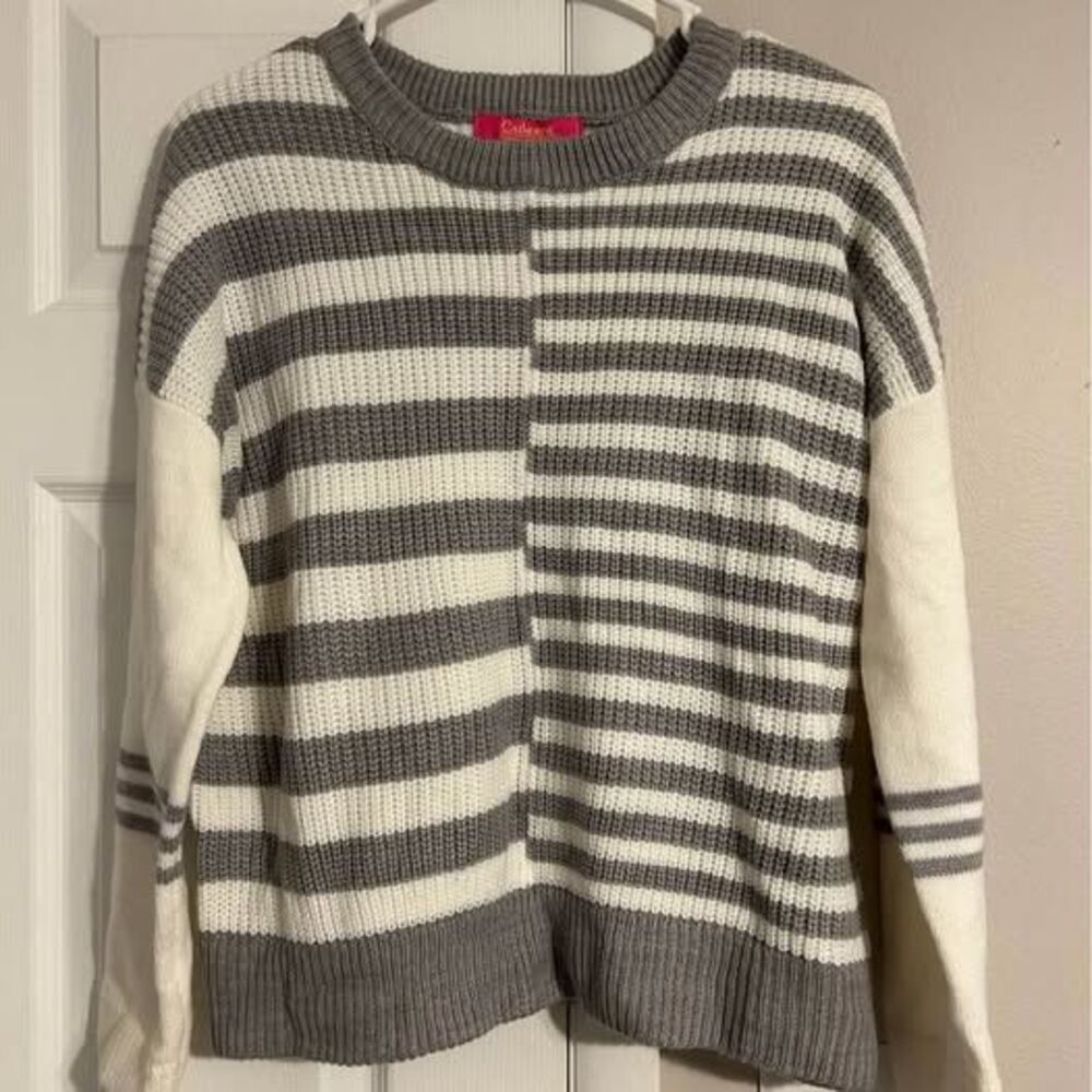 NWT Catherine Grey and White Striped Knit Sweater PM